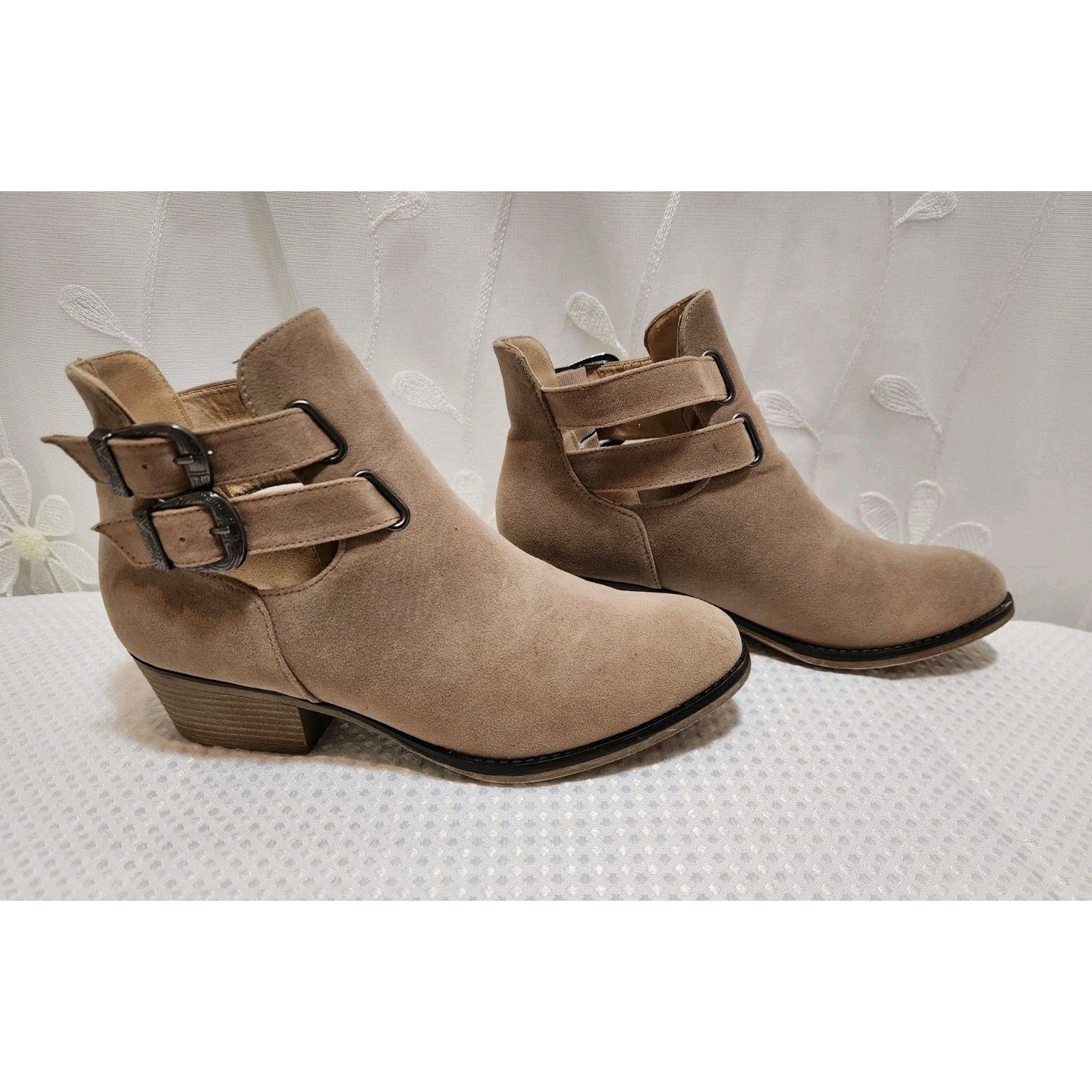 Sociology Womens 9.5 Brown Suede Buckle Soft Chelsea Strappy Block Ankle Boots